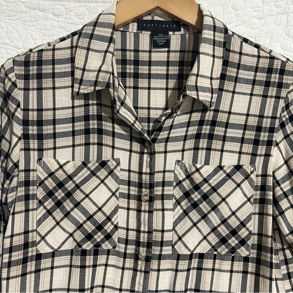 SANCTUARY BOYFRIEND Black, White & Tan Button Down Shirt, Size X-Small -#270 - Picture 4 of 11